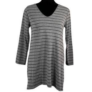 Gilligan & O'Malley Long Sleeve Night Shirt Nightie Gray Black Stripes XS/TP